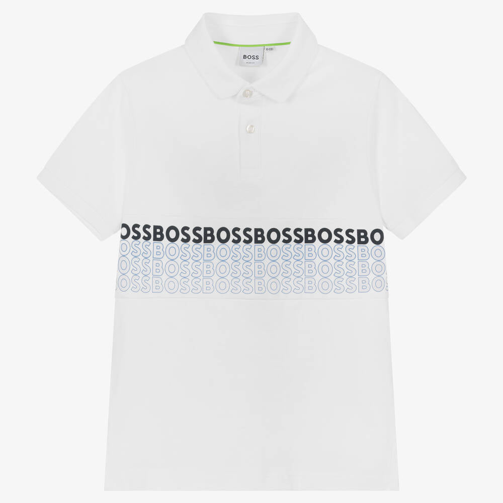 BOSS White cotton polo shirt