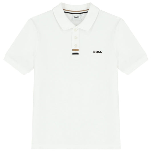 BOSS Boys White Logo Polo Shirt