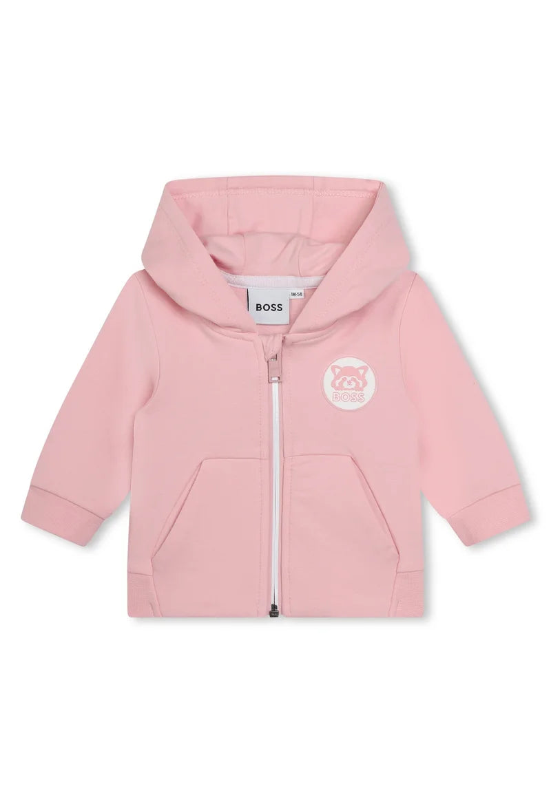 BOSS Baby Logo Print Pink Three-Piece Tracksuit Set
