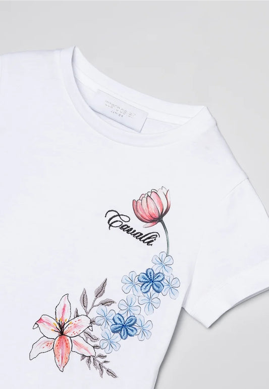 Flower-Print Logo-Embroidered T-Shirt