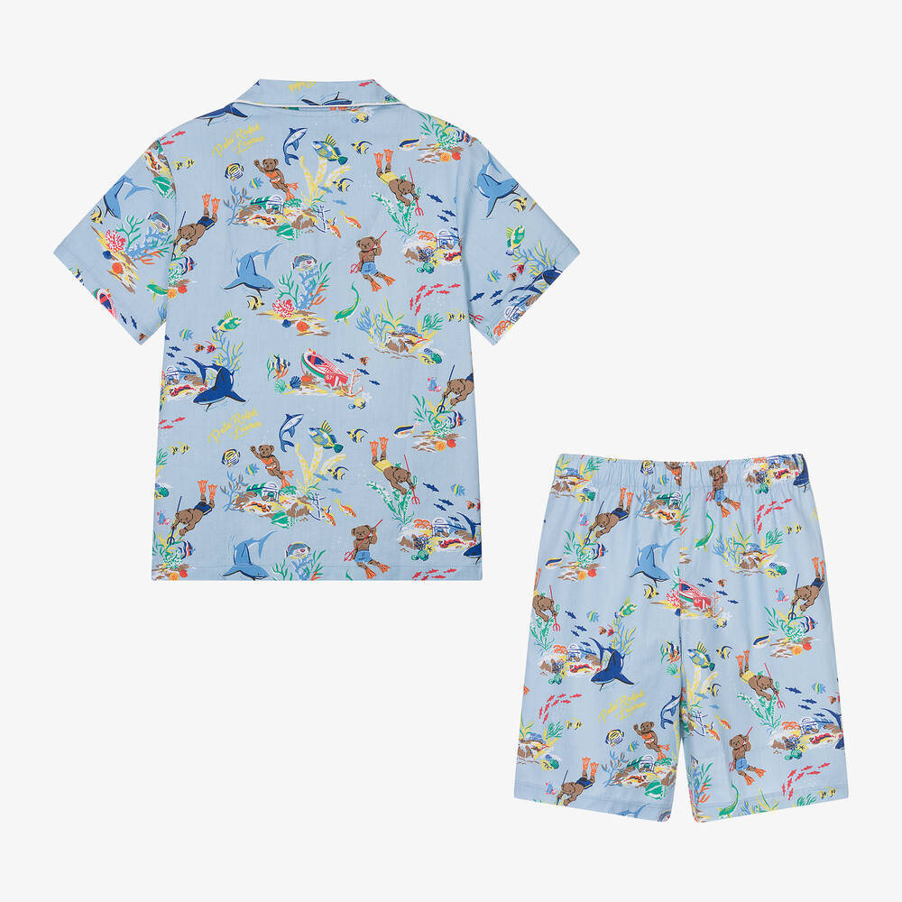 Ralph Lauren Boys Blue Cotton Polo Bear Short Pyjamas